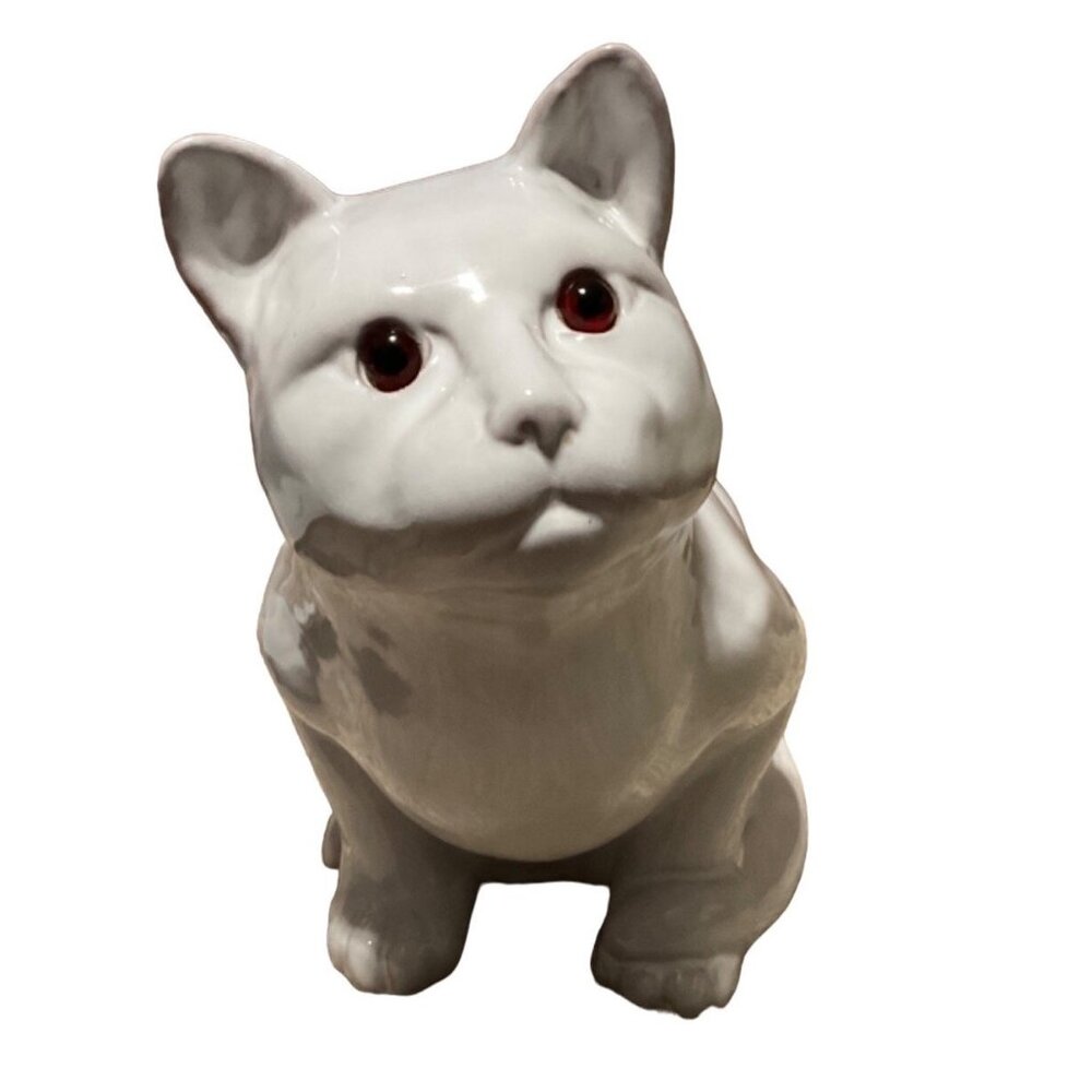 Vintage 1988 Earth Needs Ltd Handcrafted White Ceramic Cat Figurine 12.5" X 9.5"